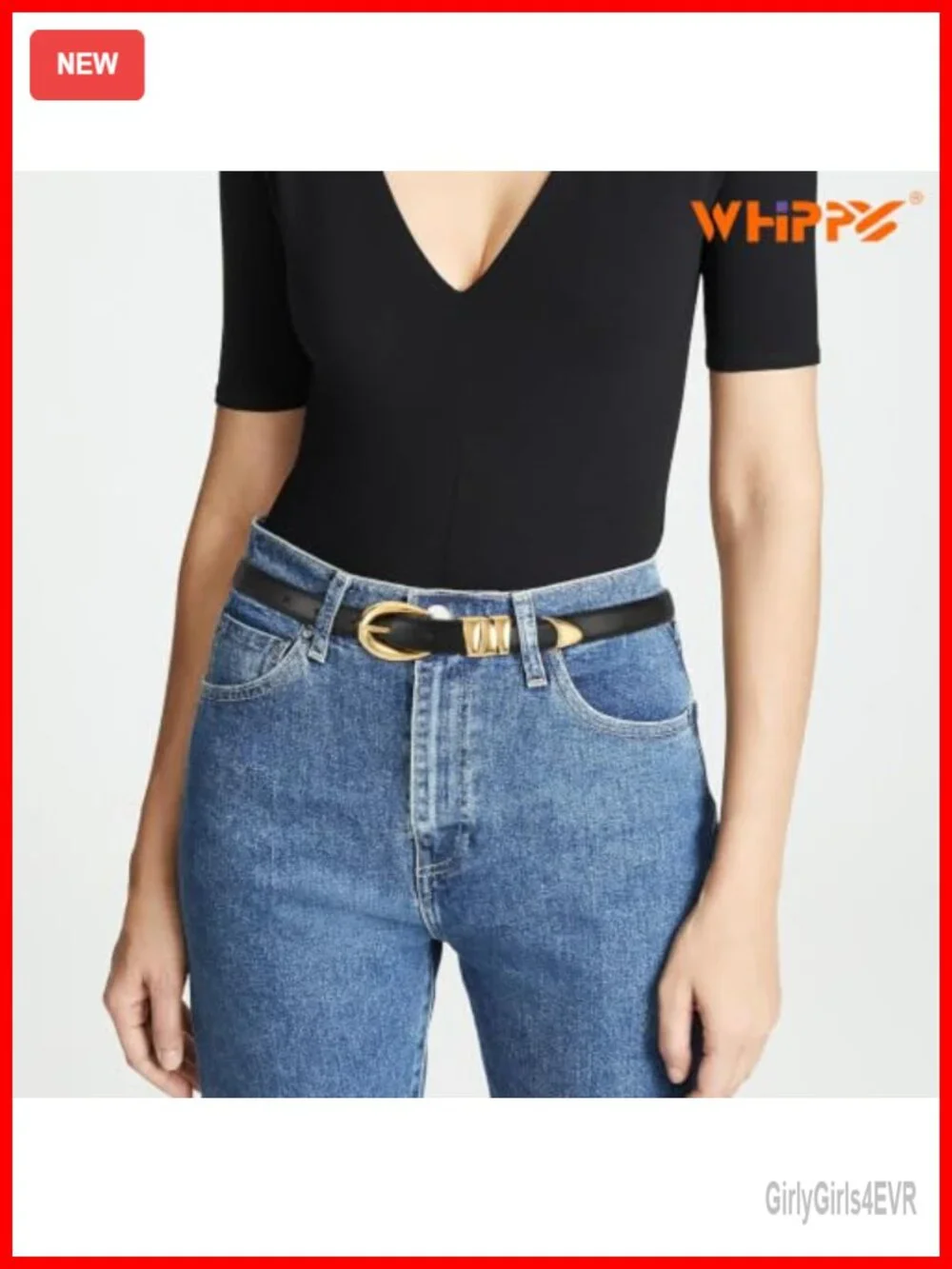 Women's Skinny PU Leather Belt with Gold Buckle, 10 Holes, 0.8 Inch Width